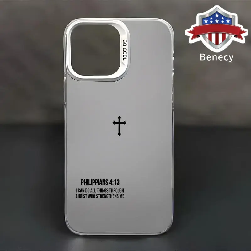 Phone Case for iPhone 17 16 Pro Max 15 Plus 14 13 12 11 XR XS Air Christ Bible Verse Philippians 4:13 Pattern Matte Military-Grade Drop Protection Silicone Cellphone Cover Protective Smartphone Casing
