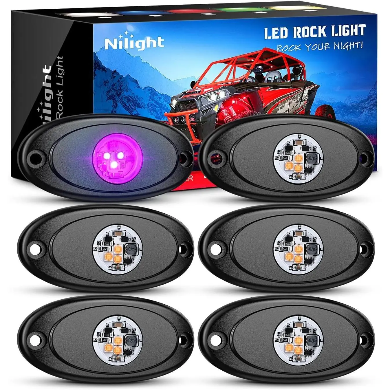 Nilight LED Rock Light 6PCS Pink Purple Underglow Wheel Well Fender Pods Waterproof Exterior Underbody Roof Rack Side Lamps for 12V 24V Car Truck Pickups ATV UTV SUV Motorcycle Boat, Led Car Ambient Light, Trunk Led Light