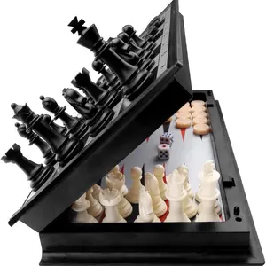 3 in 1 Chess Checkers Backgammon Set with Magnetic Travel Magnet, 13" Folding Case, Includes Magnetic Chess Travel Magnet gonggi game