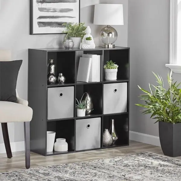 Mainstays 9 Cube Storage Organizer, 11 inch Cube Bookcase Shelf 3x3 Square Cubby Storage Unit for Closet Bedroom Dorm Living Room, Holds 22 lb per Shelf, Room Divider Bookshelf