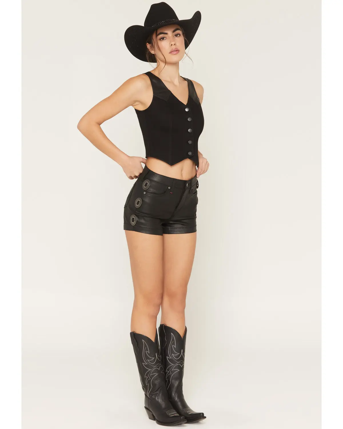 Ellie High Rise Concho Trim Coated Shorts