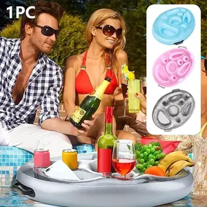 Inflatable Water Toy Ice Bar Pool Party Decor, Multi-Pocket Drink Tray, Beverage Cooler Cup Holder, Food and Drink Serving Tray