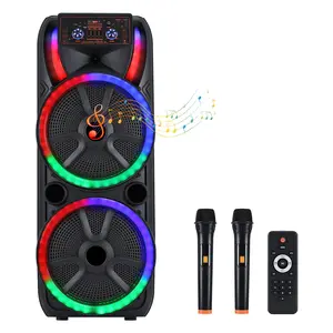 Dazone LOUD Bluetooth Karaoke Speaker with 2 Wireless Microphones, Dual 15" Subwoofer, Party Lights, Supports TWS/TF Card/USB/AUX