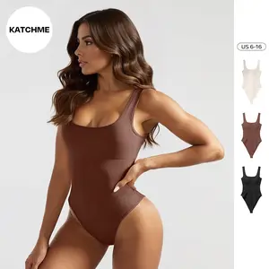 KatchMe Women's Minimalist Solid Color U Neck Sleeveless Bodysuit, Soft Sport & Outdoor Clothing, Basic Womenswear, Breathable Stretch Shapewear