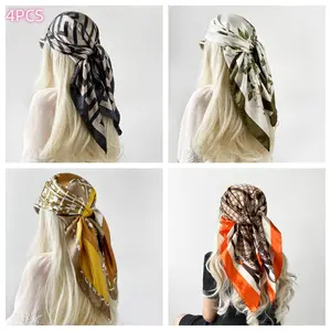 4PCS Satin Silk Head Scarves for Women – Chic Hair Wrap, Bandana & Neck Scarf Set | Soft Square Shawl for Travel, Daily Wear & All Seasons