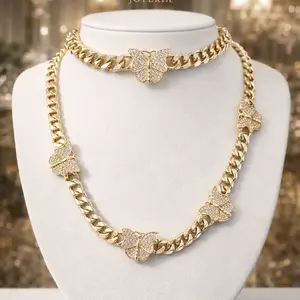 Joyería Set de Mariposa Eslabón Cubano y Pulcera Cuban Link Butterfly Set with Pulcera for Collection or Daily Use