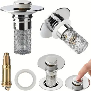 Bathroom Sink Drain Strainer, Pop Up Sink Drain Filter with Removable Stainless Steel Filter Basket Hair Catcher, Bathroom Sink Drain Stopper, for Us Bathroom Sink Stopper Replacement