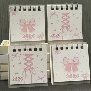 2026 Mini Elegant Bow Calendar Desktop Organizer, Women Office Desk Decor, Annual Planner, Birthday Wedding Gift, Compact Workspace Decoration