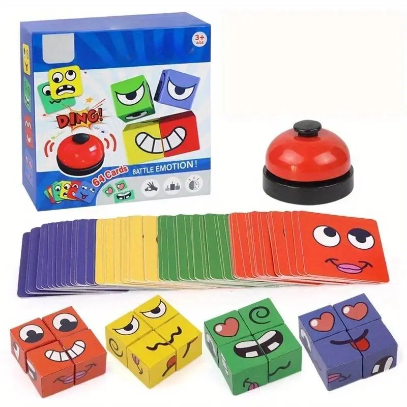 Unisex Montessori Colorful Face-Change Cube Game Box, 3+ Years (3-12 Kids) Expression Puzzle Blocks, Early Learning Toy for Fine Motor Skills, Emotions & Children Development, Gift for Children