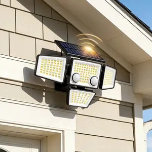 ISUNMEA Solar Outdoor Lights - 3000LM 188 LED Motion Sensor Outdoor Lights, 4 Heads Security Light,IP65 Waterproof, Easy Install,270°Wide Angle Flood Wall Light with 3 Modes for Backyard Yard (3 Pack) | Motion Sensor Outdoor Lights