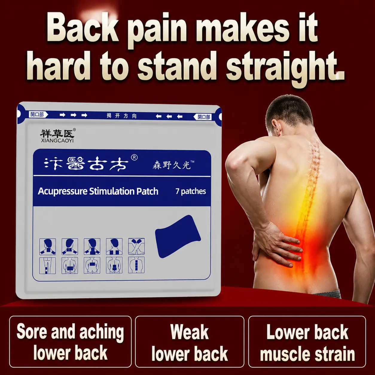 Lumbar disc herniation, piriformis syndrome (sitting pain), lower back pain, leg pain, buttock pain, lumbar muscle strain, nerve compression—nerve-relieving topical patch
