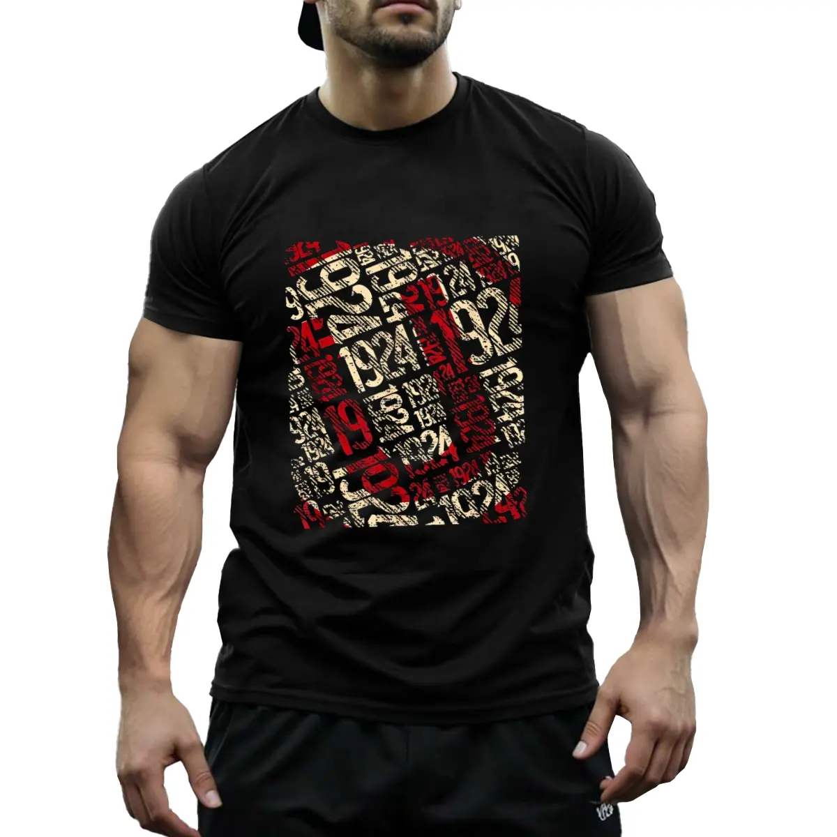 Menswear Short-Sleeve Round Neck T-Shirt - 1pc 1924 Peru Sports University Graphic Top, 100% Cotton Casual Knit Tee with Unique Number Design, Breathable, Machine Washable, Ideal for Casual Attire