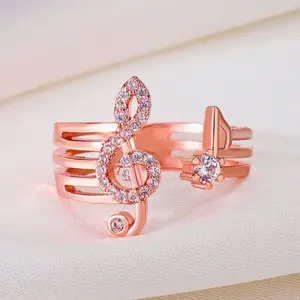 1pc music note ring with sparkling stones for women, daily wear jewelry creates stylish style, ideal gift for friends and relatives