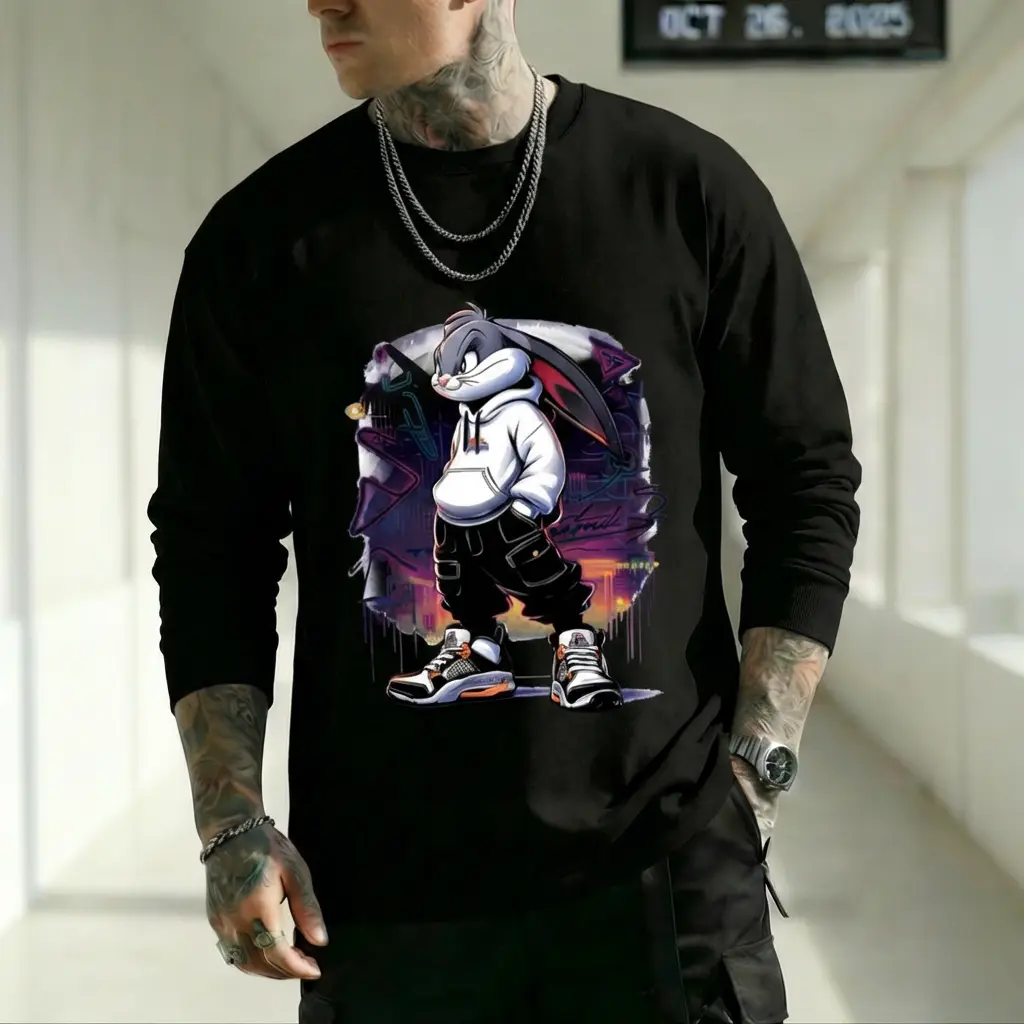 Men's Regular Fit Letter & Graphic Print Drop Shoulder Thermal Lined Sweatshirt, Casual Long Sleeve Round Neck Pullover for Fall & Winter, Men's Clothes for Daily Wear