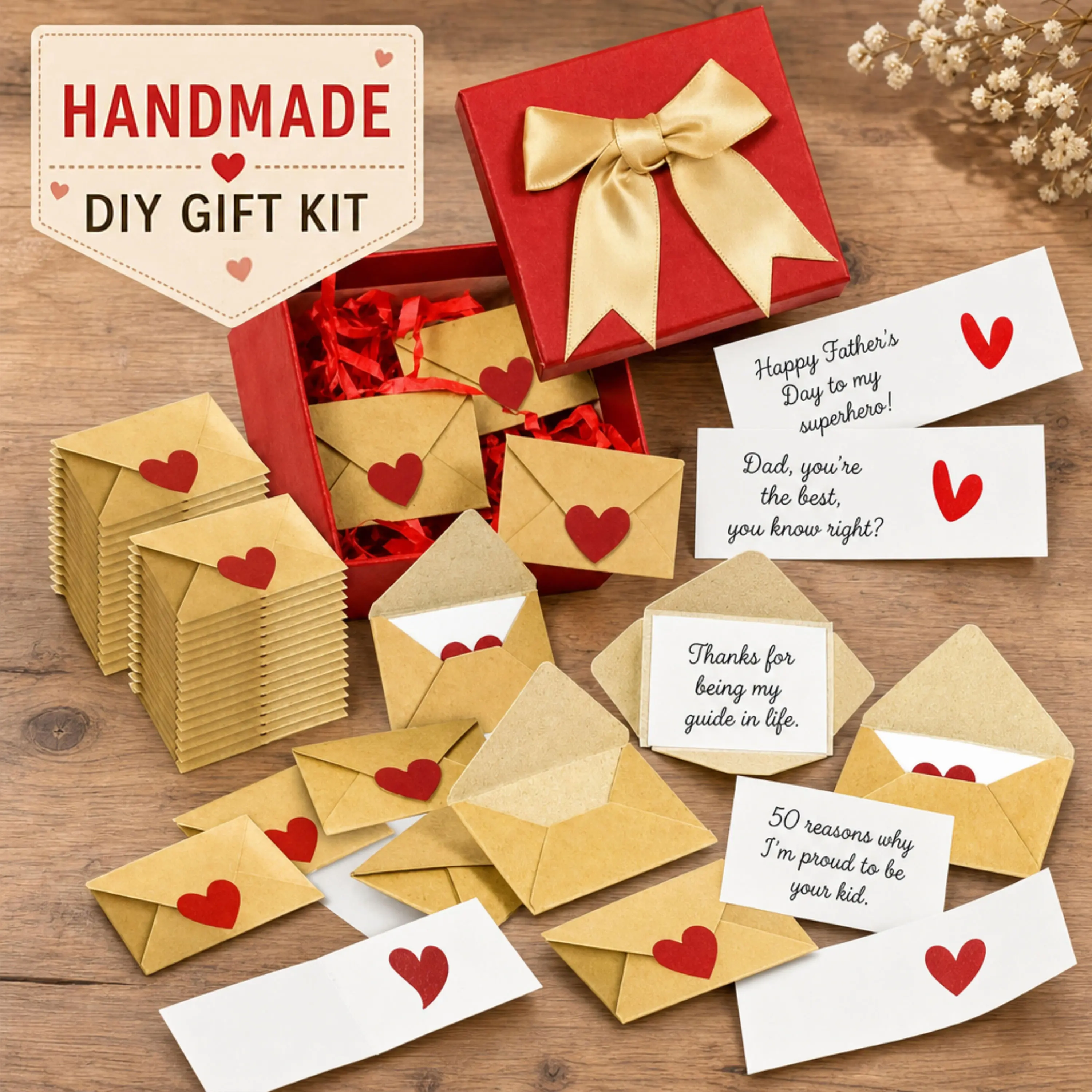 DIY Love Notes Box with Mini Blank Cards & Envelopes | Cute Valentine’s Day & Anniversary Gift for Boyfriend, Girlfriend, Him & Her Gift Packaging Meaningful Gifts i love you box for men Thick Cardstoc