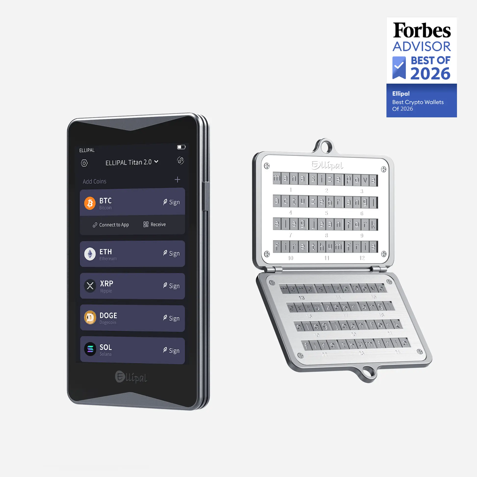 ELLIPAL Titan 2.0 Bundle- Air-Gapped Cold Storage Hardware Wallet with Seed Phrase Steel Backup for BTC/XRP/ETH/XLM/USDT/LTC