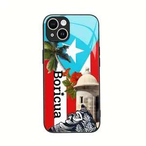 Boricua Puerto Ricans Flags Phone Case Suitable for iPhone 17 16 15 14 13 12 11 Pro Max Plus Samsung S25 Reinforced Glass Protective Case Light Luxury And Stylish Pattern Ultra-thin White Glass with Lens Protection  Fully Covered Anti Drop Protective Case