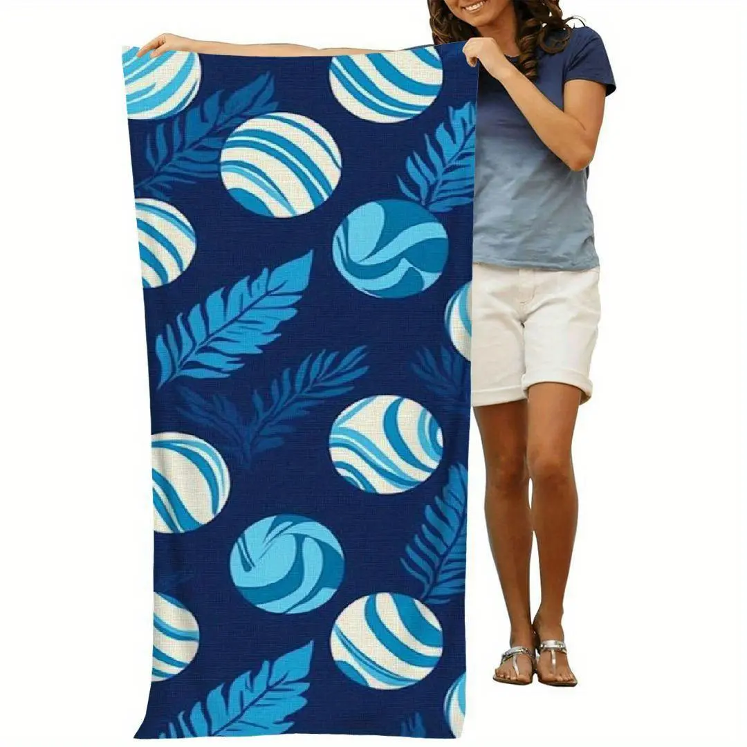 1pc Modern Blue Volleyball Print Microfiber Sports Towel - 50% Cotton 50% Polyester, 300gsm, Quick-Dry, Ultra-Absorbent, Cozy, Lightweight Rectangular Bath Towel Blanket for Swimming, Camping - Sports & Outdoor Accessory, Microfiber Towel