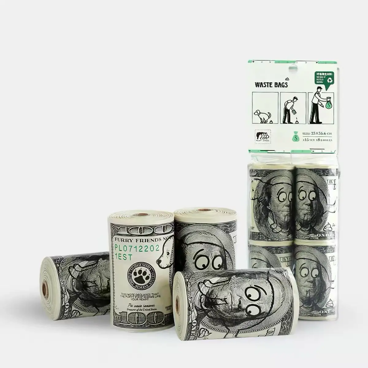 Furry Friends Dollar-Print Scented Poop Bags – Biodegradable & Easy-Tear