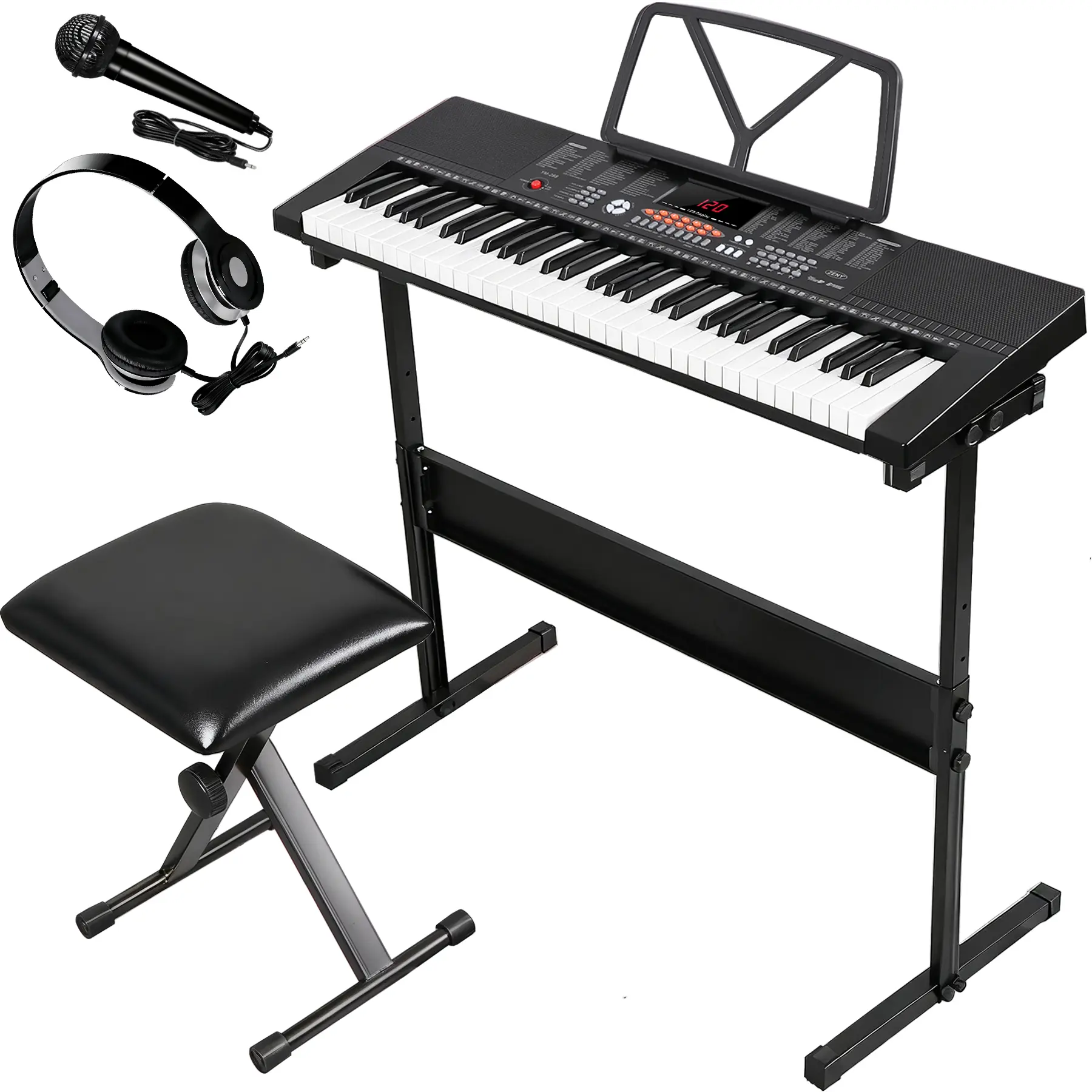 Zeny 61-Key Portable Electronic Piano Keyboard Set - 15 lbs Unisex On-the-Road Kit, Height-Adjustable, LED Screen, Stand, Stool, Microphone, All-Inclusive Musical Instrument Gift for Kids