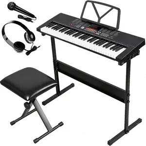 ZENY 61-Key Portable Electronic Keyboard Piano Set Kids Piano Height Adjustable W/LED Screen, Stand, Stool, Microphone
