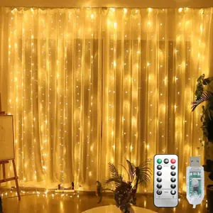 2 Packs 300 LED Curtain String Lights with 8 Modes & Remote Control 9.8x9.8ft Waterproof Indoor Outdoor Decor for Christmas Weddings Party Bedroom Wall Window Super-Bright Flashing Lights