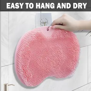 1 Counts Shower Foot Scrubber Mat, Foot Points Massage Spa Brush with Non-Slip Suction Cups, No Bend Foot Massage Mat for Cleaning and Exfoliating, Bristles for Dead Skin Removal, Hook Design for Storage