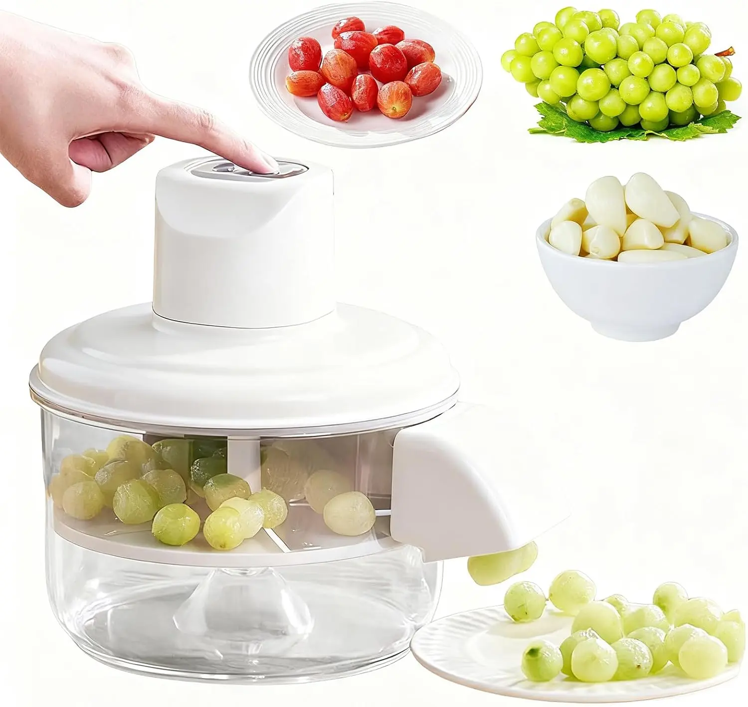 Compact Home Kitchen Electric Rotating Peeler, 304 Stainless Steel, 50W Motor, 1300mAh Rechargeable Battery, for Grapes, Garlic, Cherry Tomatoes (White)