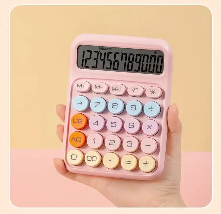 Cute Pastel Pink Desktop Calculator, 12-Digit Large Button Calculator, Aesthetic Office Decor and School Supplies