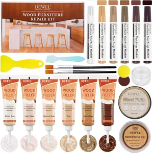 DEWEL Wood Repair Kit, Wood Scratch Repair for Oak Colors Series Furniture, 6 Colors Furniture Touch up Markers and Wood Fillers for Scratches, Cracks, Wood Floor, Cabinet, Table