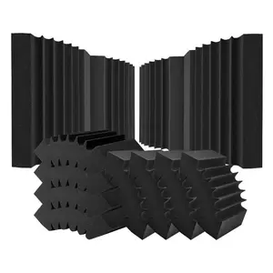 summervibes Wedge and Egg Shape Polyurethane Acoustic Foam Panels, 4-Pack 16.5x6.3x12in Adhesive Back High Density Foam Board Soundproofing Panels, Fire Resistant Sound Dampeners for Studio Walls, Ceiling, Black