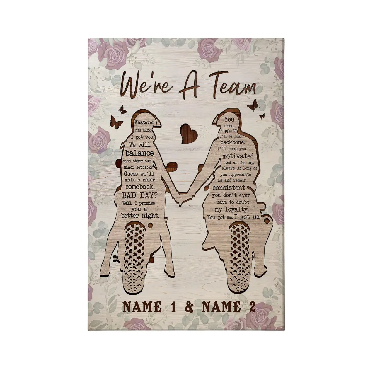Personalized Couple Racing Canvas Wall Art – Romantic Valentine Gift for Motocross Couple, Custom Names Love Home Decor for Him & Her, Meaningful Valentine Gift for Lovers