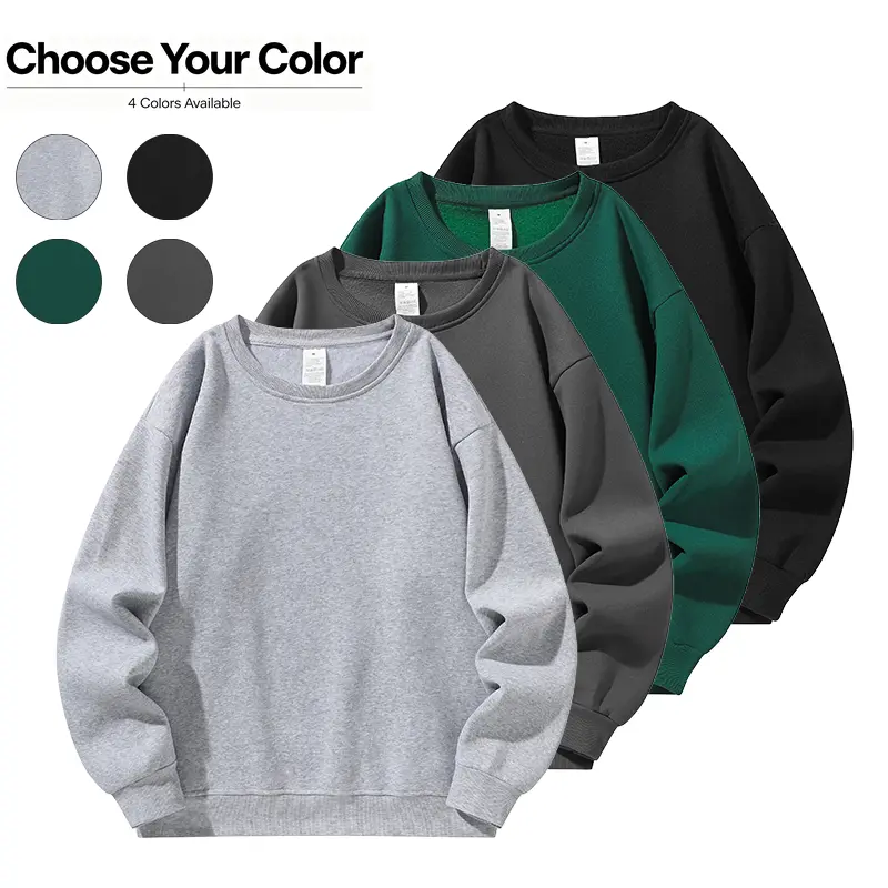 Men’s solid-color minimalist crewneck long-sleeve sweatshirt with a loose fit; it’s a basic athletic top suitable for back-to-school, outdoor activities, and everyday casual streetwear—an essential crewneck long-sleeve piece for men in autumn and winter t
