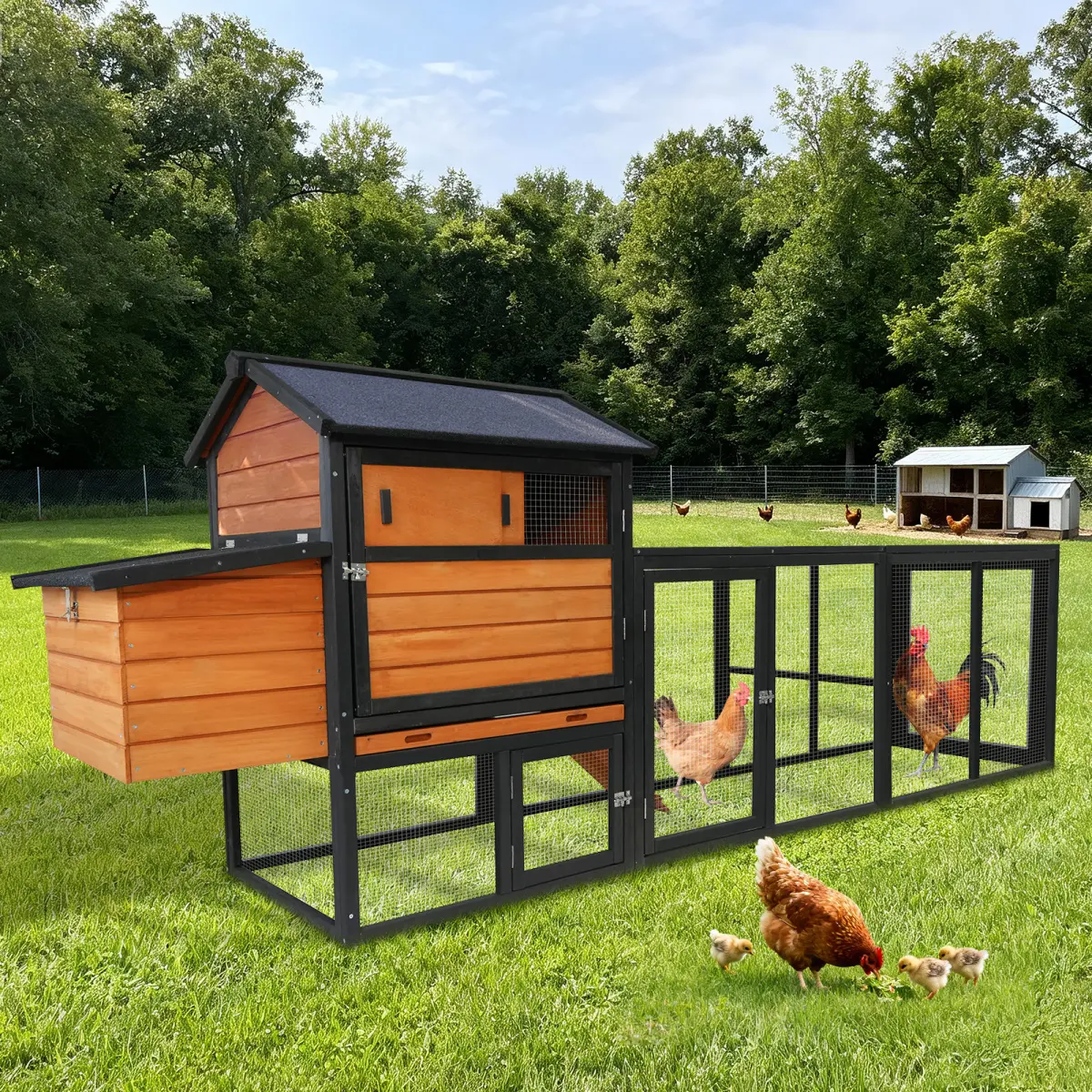 [Bellemave] Wooden Chicken Coop, Large Outdoor Hen House with Run and Nesting Box Poultry Cage, Rabbit Hutch, Waterproof Anti-UV Panel for Backyard
