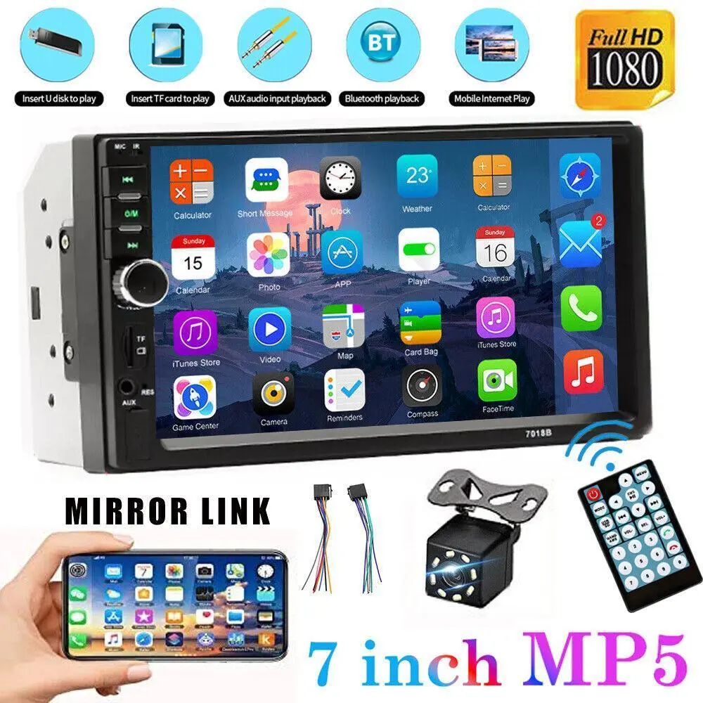 Double Din Car Stereo with Bluetooth, Touch Screen, Backup Camera, Radio, Steering Remote, Card Input & FM-BT Car Video Player, Car Audio