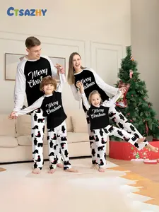 Family Matching Christmas Pajamas Set, Cartoon Bear Design, Soft Fabric, Casual Fitted Style, Perfect Holiday Gift!