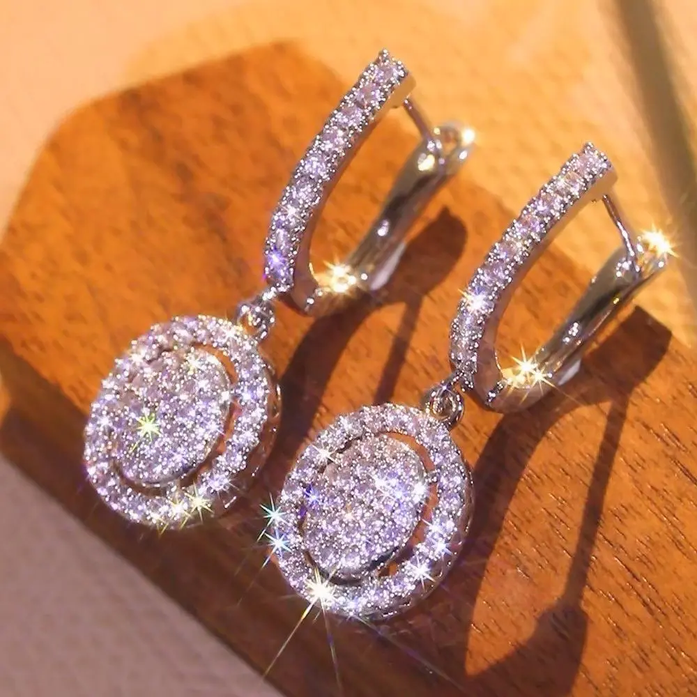 Sparkling Oval Cluster Set Full  Dangle Stud Earrings Wedding Bride Shiny Earring Jewelry Suitable for Daily Wear, Party Looks and Gifting Stylish Design for Both Daily and Party Occasions Mother's Day Gift