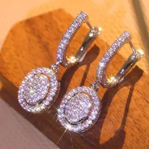 Sparkling Oval Cluster Set Full  Dangle Stud Earrings Wedding Bride Shiny Earring Jewelry Suitable for Daily Wear, Party Looks and Gifting Stylish Design for Both Daily and Party Occasions Mother's Day Gift