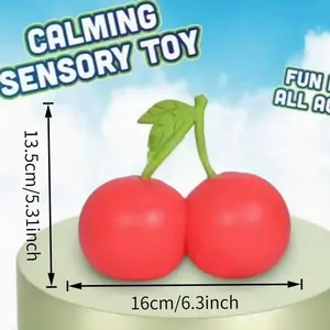 Giant Sweet Cherry Stress Relieving Tool, 5.5-Inch Soft Fruit, Squeezable Stress Ball Toy, Tactile Sensory Toy, Desktop Accessory