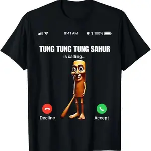100 Percent Cotton Unisex T Shirt Featuring Tung Tung Tung Sahur Italian Brainrot Meme Graphic