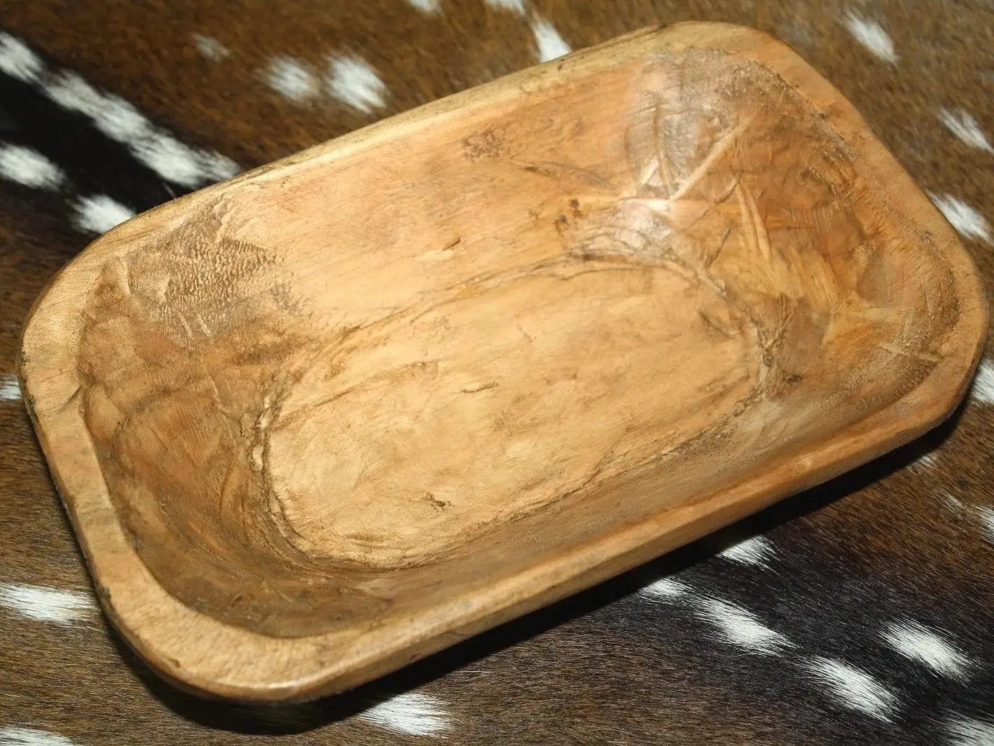 Carved Wooden Dough Bowl Primitive Wood Trencher Tray Rustic Home Decor 8-12"