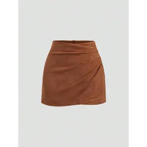 Vintage Italian Style Ruched Maillard Color Mini Skirt, Deep Toned Women Design, Suitable For/Winter