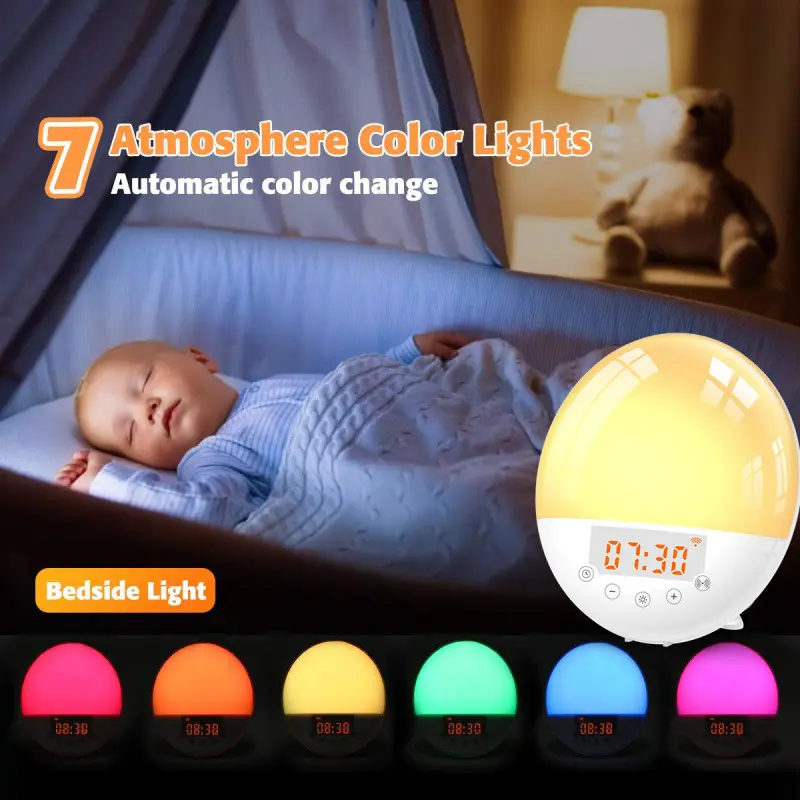 Intelligent WiFi Voice Control Alarm Clock with Sunrise-Sunset Natural Wake-Up Light for Home Decor