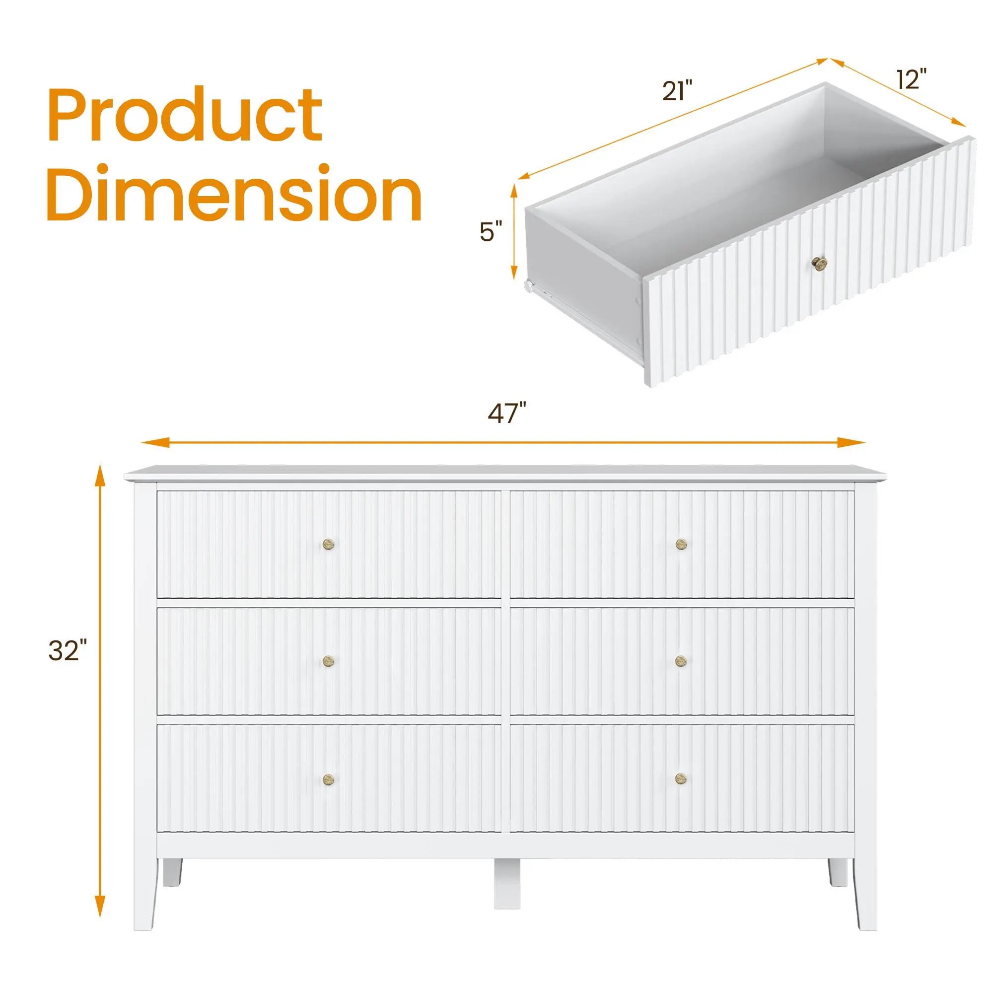 NO Mirror-6 Drawers-White