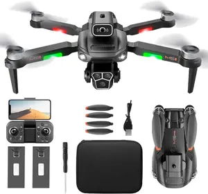 Drone with Camera Wi-Fi FPV Gesture Control Foldable 15 Min Flight Time 2 Batteries 15 Minutes Each Carrying Case Adjustable Lens Brushless Motor Obstacle Avoidance One Key Take Off Land for 2.4GHz Gift For Teen Black