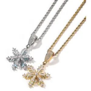 Spinning Snowflake Necklace Gold-Plated Iced Out Pendant Chain Glow In The Dark Cubic Zirconia Stones Romantic Hip Hop Jewelry Gift for Men Women stylish choker magical  jewelry