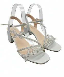 Silver Rhinestone Butterfly Heel Sandals – Elegant Block Heels for Weddings, Quinceañeras & Parties