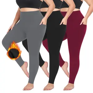 3PCS Plus Size Fleece Lined Leggings with Pockets for Women High Waisted Warming Thermal Winter Yoga Pants for Workout Thick Leggings