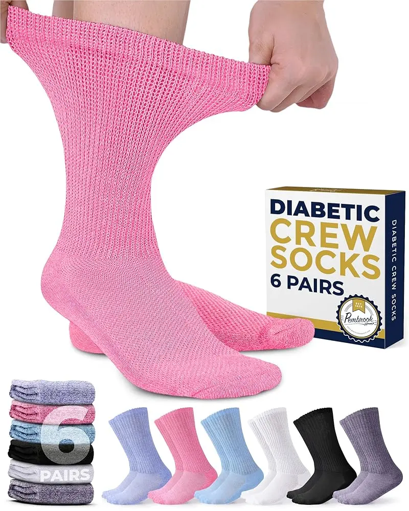 Pembrook Women's Non-Binding Diabetic Socks - Soft Breathable Performance Blend for Everyday Wear, Neuropathy & Edema
