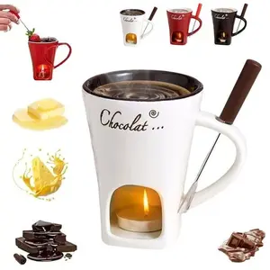 High-Value Mug Ice Cream Cheese Chocolate Melting Pot Creative Ceramic Hotpot with Fork Candle Heater, Stylish Drinkware & Dessert Tool